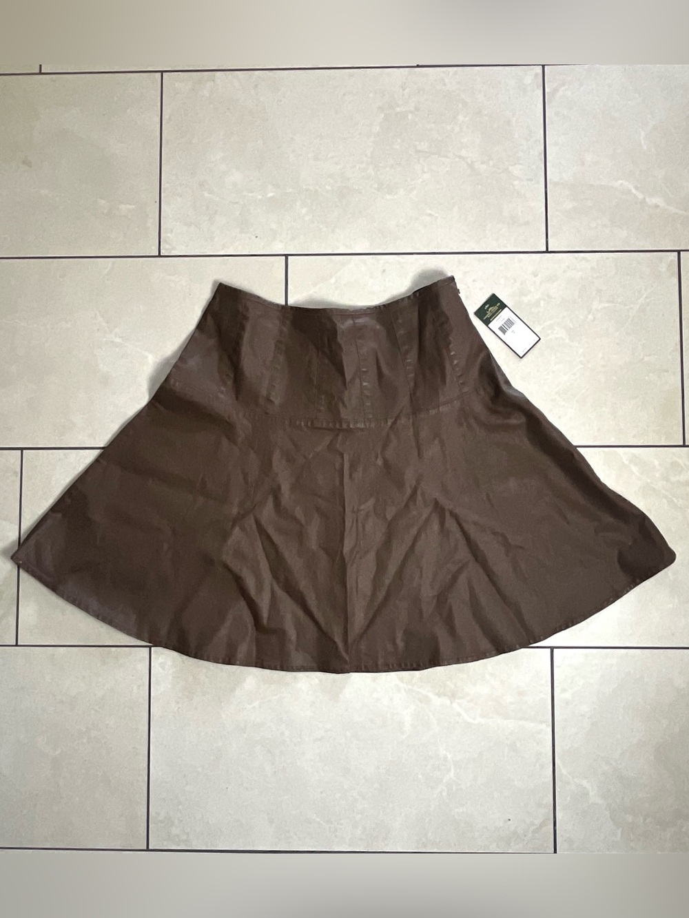 LRL Lauren Jeans Co Brown Waxed Cotton A-line Full Flare Skirt Size 10
